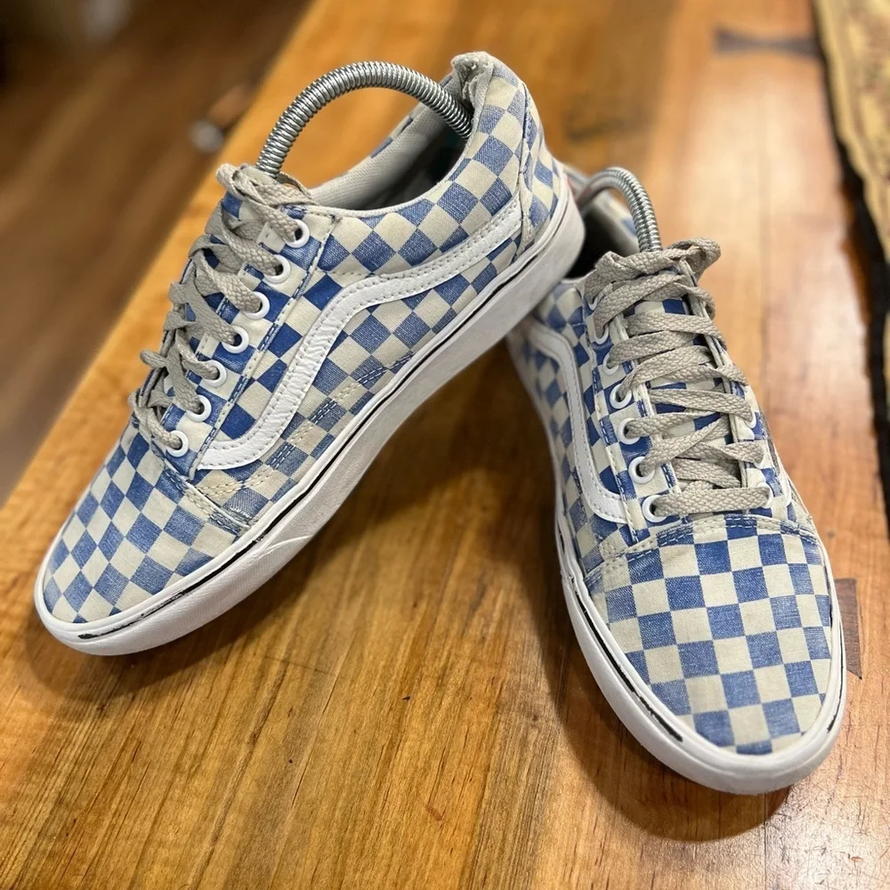 Vans Blue and White Checkered Sneakers size 8.5 in used condition